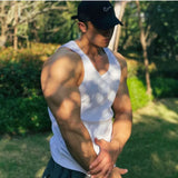FOESCE Men's Fitness Vest Cotton Breathable Vertical Striped Sleeveless Tops Solid Color Sports Casual Tank Gym Muscular Men Clothes