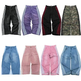 FOESCE Y2K baggy men Jeans NEW Splicing embroidery Striped high quality Jeans Harajuku men women Hip Hop streetwear Casual Loose jeans