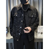 High-end Feeling Denim Jacket For Men Women Casual Trendy Loose Fit Thin Jacket Bright Sequins Fashionable Streetwear