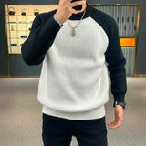 FOESCE American Heavyweight Raglan Winter Contrasting Color Splicing Bottoming Shirt Long-sleeved Loose Round Neck Sweatshirt Sweater