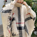 FOESCE 2025 Men's Spring Autumn Shawl Lady Knitted Wrap Plaid Pullover Cloak Loose Turtleneck Sweater Fall Winter Poncho Capes
