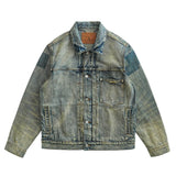 FOESCE Sauce Zhan Mans Denim Jacket Destroy Wash Distressed Selvedge Ripped Jean Jacket Men 14.5 Oz Loose Fit