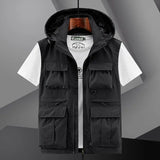 FOESCE Spring New Outdoor Hooded Fishing Vest Mens Solid Breathable Multi-Pocket High Quality Vest Coat Detachable Hat Sports Vest Male