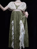 FOESCE 2025 New Lolita Retro Jacquard Elegant Dress Y2K Vintage Cosplay Green Daily Temperament Gorgeous Elegant Queen Princess Dresses