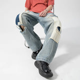 FOESCE 2025 Men's Hole Casual Jean Beggar Pants High Street wear Spliced Jeans Summer Trendy Worn Out Wide Leg Denim Pants streetwear