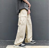 FOESCE Japanese work pants men's summer thin large pocket straight tube cityboy fashion fried Street handsome floor length pants mens