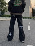 FOESCE Fashionable American street letter embroidery straight tube loose denim pants for men and women high street trendy casual pants