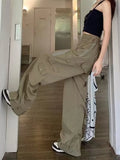 FOESCE American workwear casual pants for women in spring and autumn, loose straight leg design, spicy girl, high waist, floor length,
