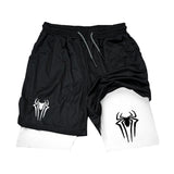 FOESCE Y2K Performance Shorts Men Spider Printed GYM Casual Sports Compression Shorts Workout Running Mesh 2 In 1 Sport Short Pants