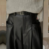 FOESCE Women's Floor Pants Fashion Casual Loose Wide Leg PU Leather  Pants Street Women Wear