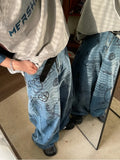 Hip Hop Baggy Jeans Men Oversize Denim Pants Blue Jeans Printed Wide Leg Trousers Male Jeans Hippie Streetwear Casual
