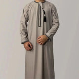 FOESCE New Muslim Men Long Sleeve Pullover Dress Abaya Daffah Jubba Thobe Pakistan Saudi Arab Kaftan Islam Clothing Prayer Robe Afghan