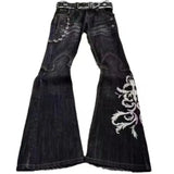 FOESCE Harajuku Loose Embroidered Women Jeans New High Waist with Rock Punk Style Y2K Micro La Retro Wide Leg Pants