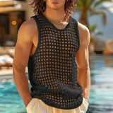 FOESCE New American Style Fashion Men Tops Popular Vacation Hollow Out Mesh Vests Sexy Casual Sleeveless Tank Tops S-2XL 2025 Summer