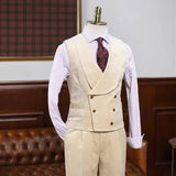 FOESCE Double Breasted Gilet Men Suede Steampunk Shawl Collar Vest Male Customizable Men's Vests Slim Male Suit Luxury Men's Suits