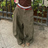 FOESCE Deeptown Y2K Vintage Washed Women Jeans Harajuku Scimitar Wide Leg American Retro Denim Pants Baggy High Waisted Trousers Gyaru