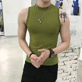 FOESCE Summer Vest Men's Trend Tight Stand Collar Sleeveless Sexy T-shirt Top American Slim Fitness Stretch I-word Vest Bottoming Shirt