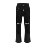 FOESCE European and American high street men's washed jeans retro personalized straight-leg splicing flared pants trendy denim trousers
