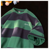 FOESCE Trendy loose fitting short sleeved men and women summer American retro striped round neck T-shirt Couple casual top harajuku