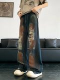FOESCE Wash, make old, dirty, torn holes denim pants for men and women, high street, loose straight leg, wide leg, mop, beggar pants