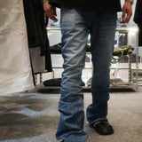 FOESCE High Street Washed Ink Splashed Baggy Boot Cut Men's and Women's Straight Casual Flare Pants Loose Jeans Oversize Denim Trousers