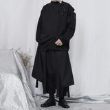 FOESCE Mens Double Layer Irregular Skirts Genderless Retro Sports Fitness Solid Color Streetwear Loose Wide Leg Cargo Pants Unisex