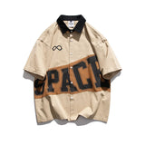FOESCE 2025 Summer American fashion label color matching casual short sleeved shirt loose men's work clothes hip-hop shirt fashion