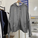 FOESCE Winter Hiphop Street THUG CLUB Jacket Star Moon Metal Logo Stitching Line Zipper Hoodies Men Women Masked Hooded Sweatshirts