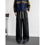 FOESCE Spring Unisex Loose Wide Leg Cargo Pants Elastic Waist Side Pocket Workwear Casual Wear Trendy Men Women Outdoor Comfort Pleats