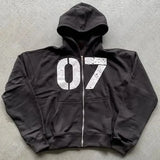 Foesce Y2K Pants Casual Harajuku Letter Print Graphic Aesthetics Hip Hop Rock Goth High Street Long sleeved Zip up Hoodie Vintage Loose