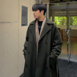 FOESCE Long Coats for Men Woolen Jackets 2025 Winter Thicken Coat Trench Coats Korean Vintage Loose Heavy Jackets Men Leisure Overcoat