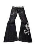 FOESCE Harajuku Loose Embroidered Women Jeans New High Waist with Rock Punk Style Y2K Micro La Retro Wide Leg Pants
