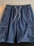 FOESCE 2025 New Multi-pocket Baggy Cargo Jorts For Men Solid Color Breathable Straight Denim Shorts Y2K Streetwear Distressed Bermudas