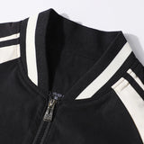 FOESCE Spring and Autumn Men's Standing Neck Spliced Pocket Zipper Stripe Colored Loose Fashion Casual Versatile Long Sleeved Coat