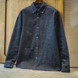 FOESCE Maden Retro Loose Long-sleeved Denim Shirt Checkered Lapel Single-breasted Jacket for Men Spring and Fall Versatile Outerwear