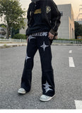 FOESCE Fashionable American street letter embroidery straight tube loose denim pants for men and women high street trendy casual pants