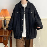 FOESCE Plus Size 5XL-M Black Denim Jacket Mens Turn Down Collar Jeans Coats Multi-pockets Overalls Streetwear Loose Casual Men Clothing
