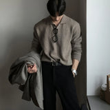 Casual Turn-down Collar Jumpers Fashion 2024 Button-up Knitted Polo Shirts Men Clothing Winter Solid Color Long Sleeve Sweater