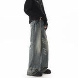 FOESCE 2025 New Men's Denim Pants Washed  blue Male Jeans Straight Casual Menwear Loose straight Trousers leg Novel design  Fashion