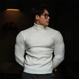 FOESCE New Men's Turtleneck Sweaters Autumn Knitted Striped Streetwear Warm Long Sleeved Pullover Solid Color Basic Style Casual Tops
