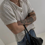 FOESCE Korean Casual Waffle Short-sleeved T-shirt Men Summer Loose Versatile Top