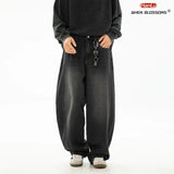 FOESCE HANLU 2025 Spring New! Men's Retro Washed Oversized Jeans, Split Structure Curved Trousers from Trendy Brand, Loose and Stylish