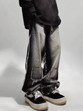 FOESCE Trendy Hip-hop Ins Loose Straight Leg Jeans, Distressed Floor Length Pants, Casual Workwear Pants For Men Streetwear Jeans Men's