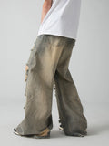 FOESCE 2025 Old and Worn Hole Jeans, High Street, Wasteland Style, Small Crowd Vibe, Beggar, Floor Sweeping Long Pants, blusa masculina