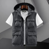 FOESCE Spring New Outdoor Hooded Fishing Vest Mens Solid Breathable Multi-Pocket High Quality Vest Coat Detachable Hat Sports Vest Male