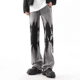 FOESCE 2025 New Vintage Tie-dye Patchwork Jeans For Men Hip Hop Fashion Wide-leg Denim Trousers Y2K Streetwear Baggy Jean Pantalones