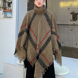 FOESCE 2025 Men's Spring Autumn Shawl Lady Knitted Wrap Plaid Pullover Cloak Loose Turtleneck Sweater Fall Winter Poncho Capes