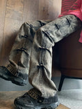 FOESCE 2025 High Street Vibe American Heavy Craft Side Fold Washed Old Jeans with High Grade Waste Soil Style Trousers streetwear