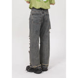 FOESCE STUDIOS 2025 Summer New Korean Edition Personalized Straight Barrel Broken Hole Beggar Casual Jeans men's for Men streetwear