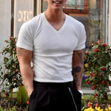 FOESCE Men Casual Fitness Shaping Stretch T-Shirt Genderless 2025 New Sport Breathable Quick-Drying  V-Neck Comfortable Slim Top Unisex